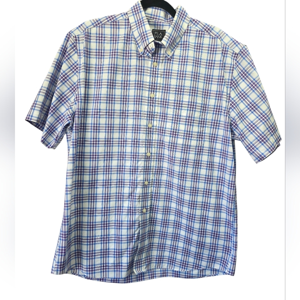 Jos. A. Bank‎ Traveler Tailored Fit Size Large 100% Cotton Short Sleeve Purple
